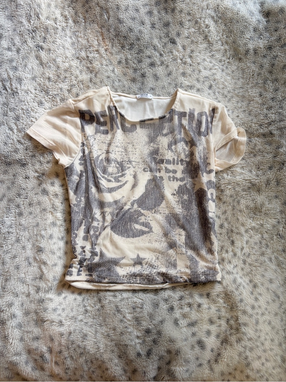 Ardene Beige Graphic Short Sleeve Tee with Gray Print
